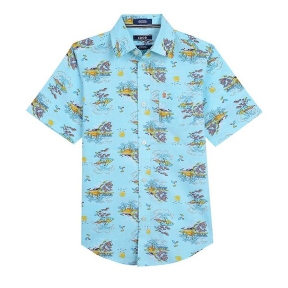 NWT IZOD Paradise Island Palm Tree Button Down Top - Picture 1 of 6